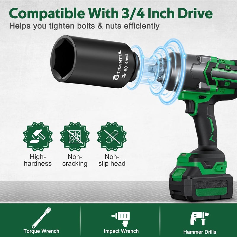 TIWINTUL 3/4 Inch Drive Deep Impact Socket 46mm, 6-Point Design, Heat-Treated Chrome Molybdenum Alloy Steel, Spindle Axle Nut Socket for Auto Repair, Easy Removal - Image 4